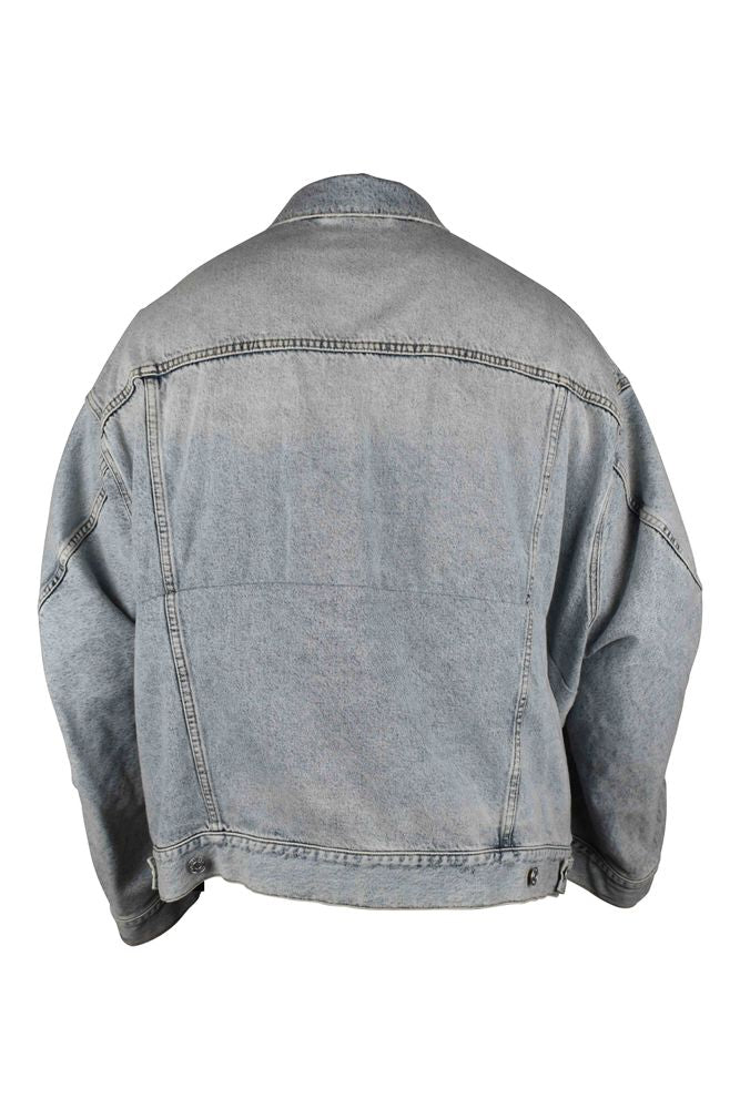 Faded Blue Denim Jacket With Embroidered Logo