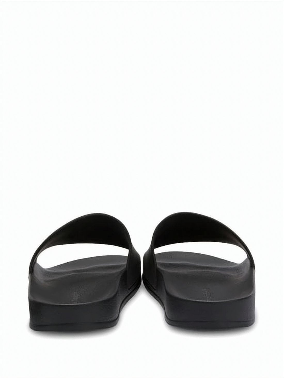 Contemporary Black Slide Sandals with Gothic Lettering