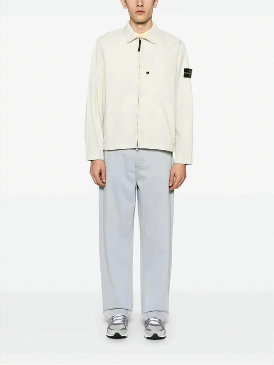 White Long-Sleeve Shirt with Zipper Closure