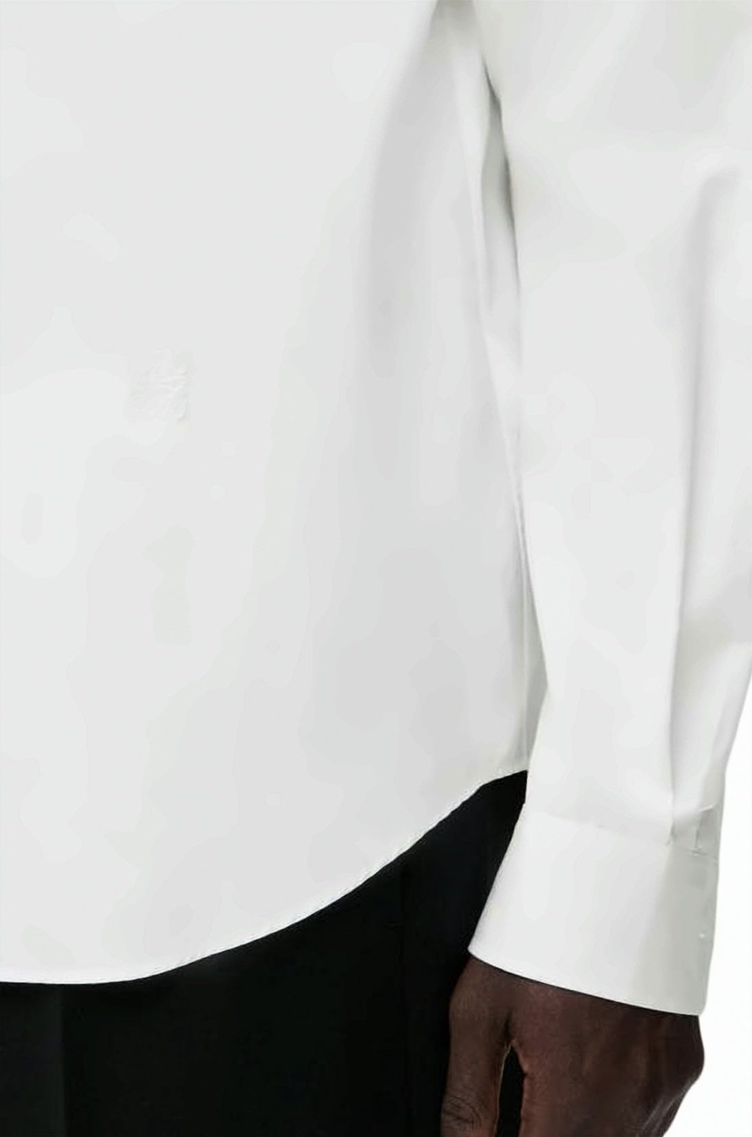 Crisp White Long-Sleeve Shirt With Pointed Collar And Tonal Embroidery