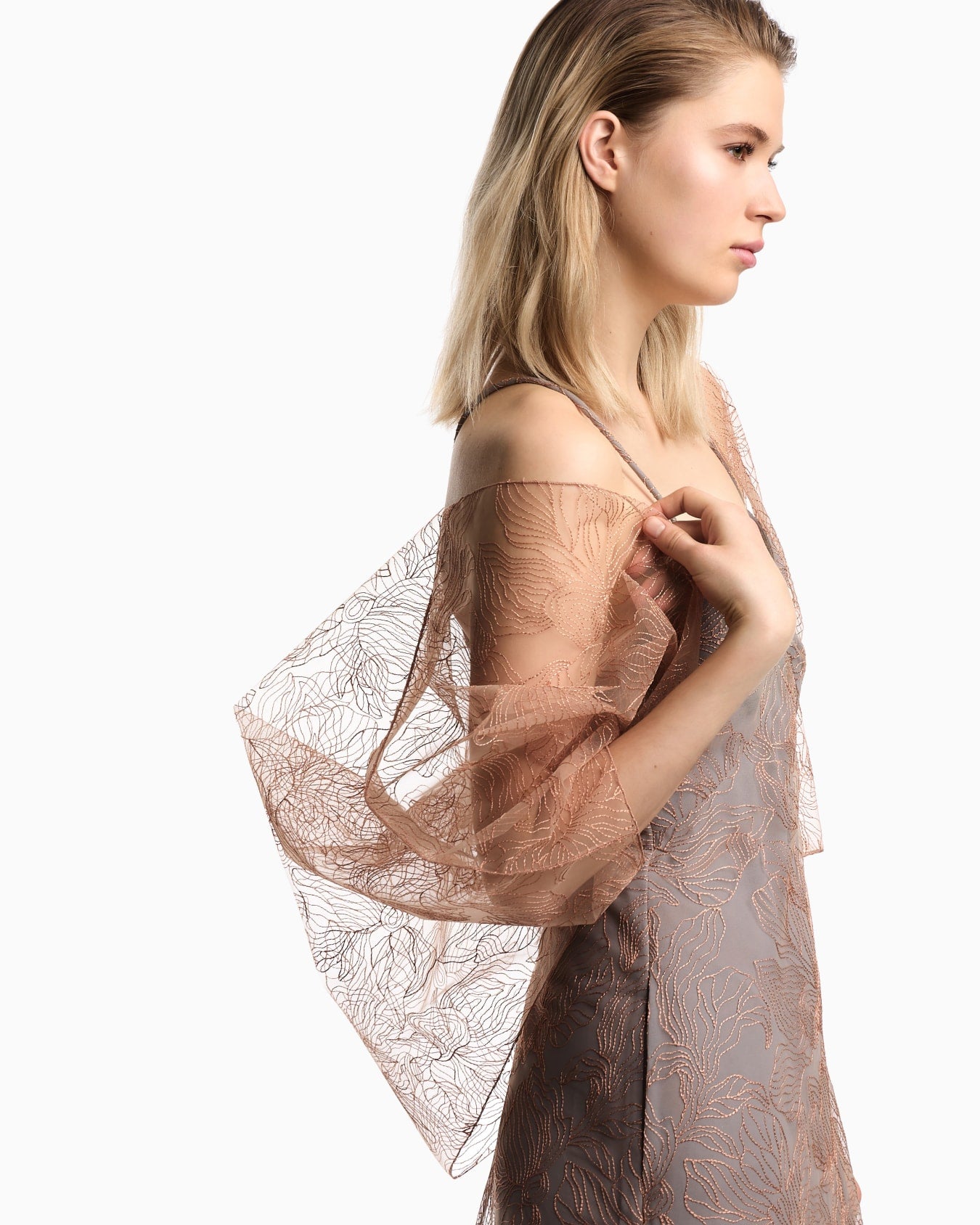 Embroidered Tulle Bat Sleeves Elegant Cape