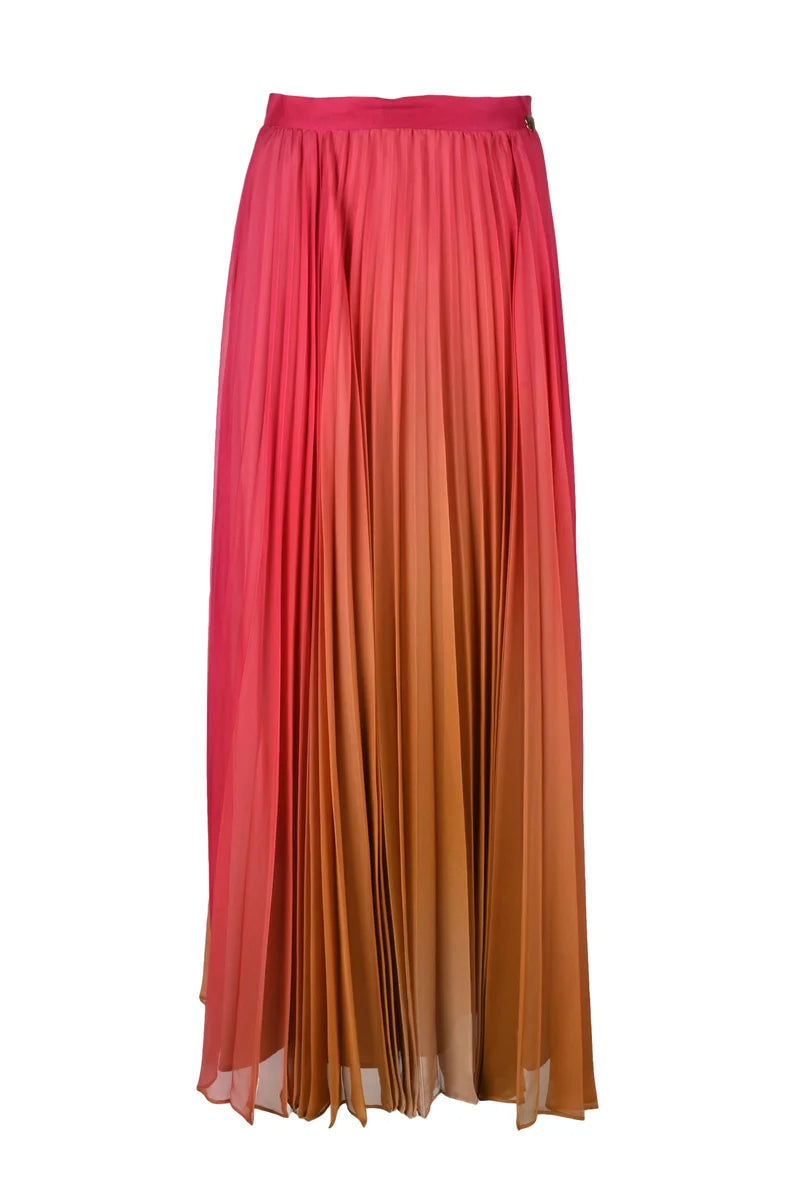 Pleated Skirt Polyester - Beige/Fuchsia