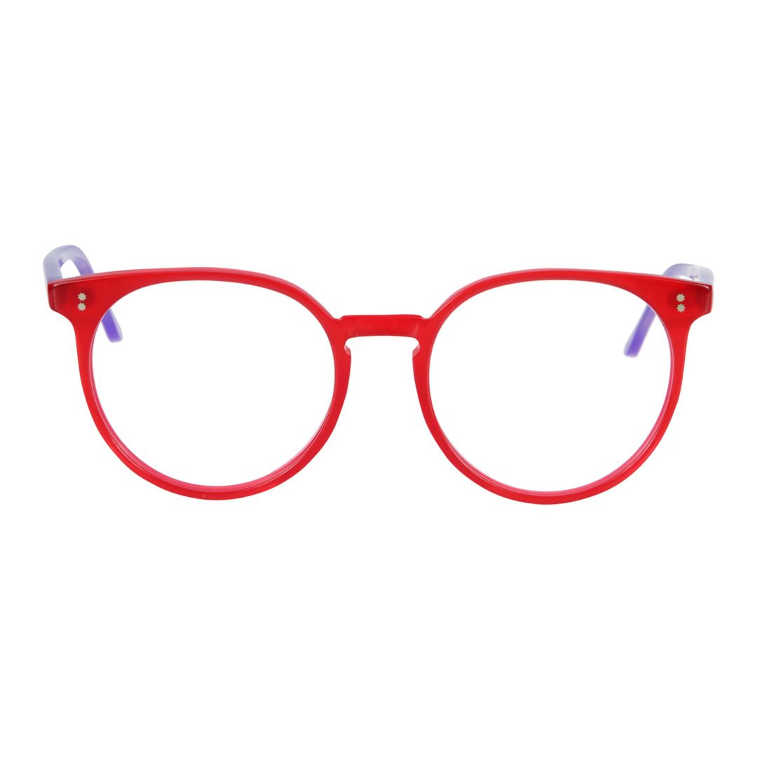 Jane-53 Bold Round Frame Eyeglasses with Vibrant Red Front
