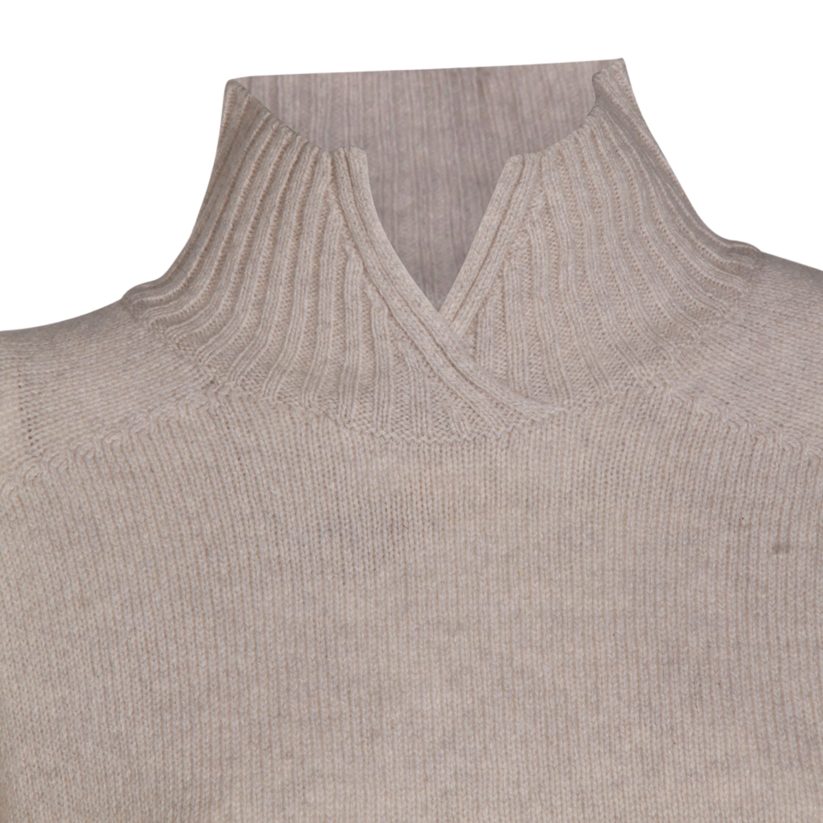 Ribbed High Neckline Sweater with V-Notch