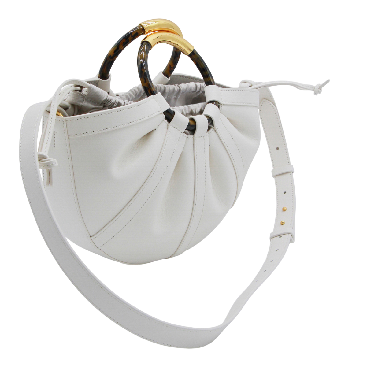 Soft-Gathered Handbag with Tortoiseshell Accents