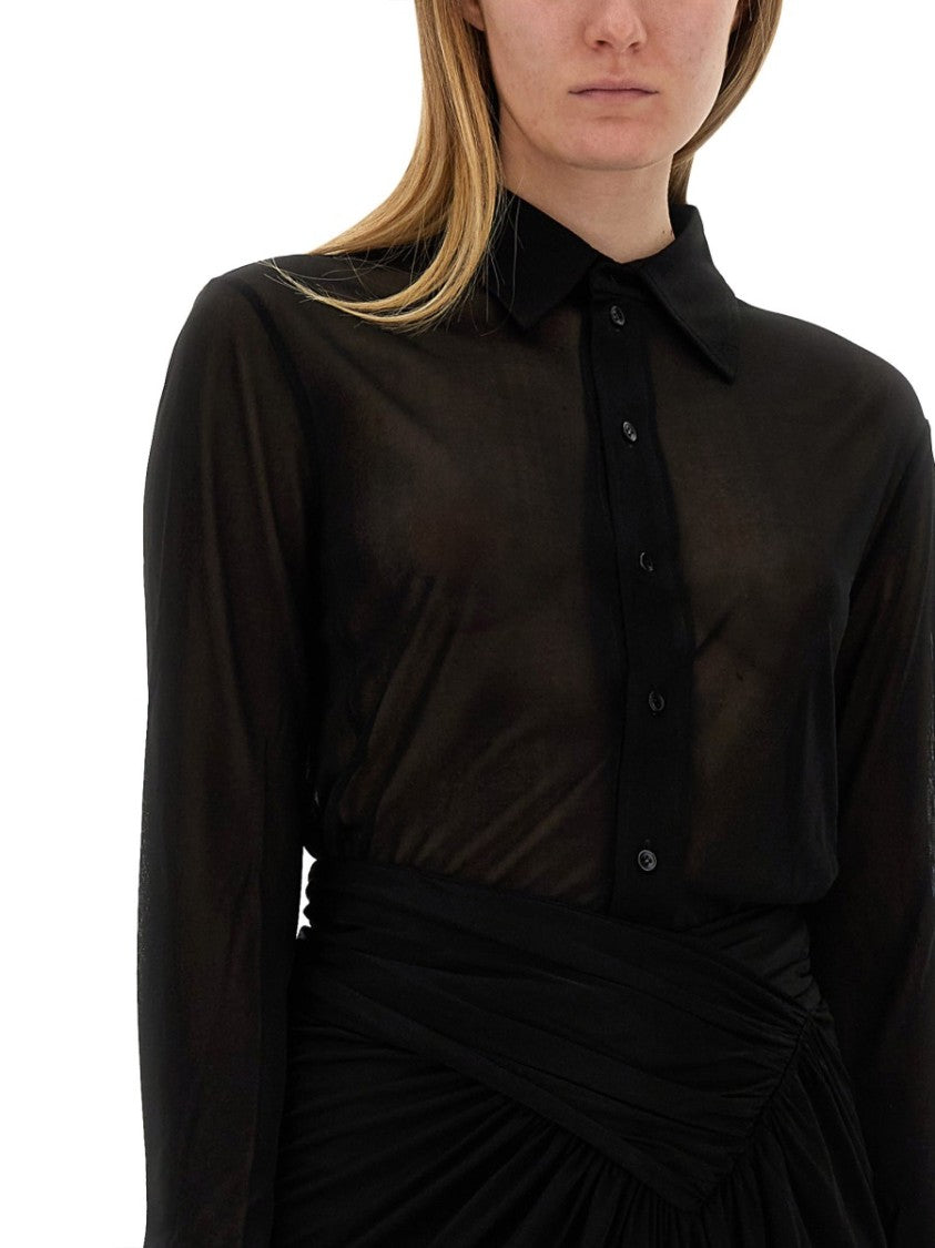 Long-Sleeved Sheer Jersey Shirt With Fitted Silhouette