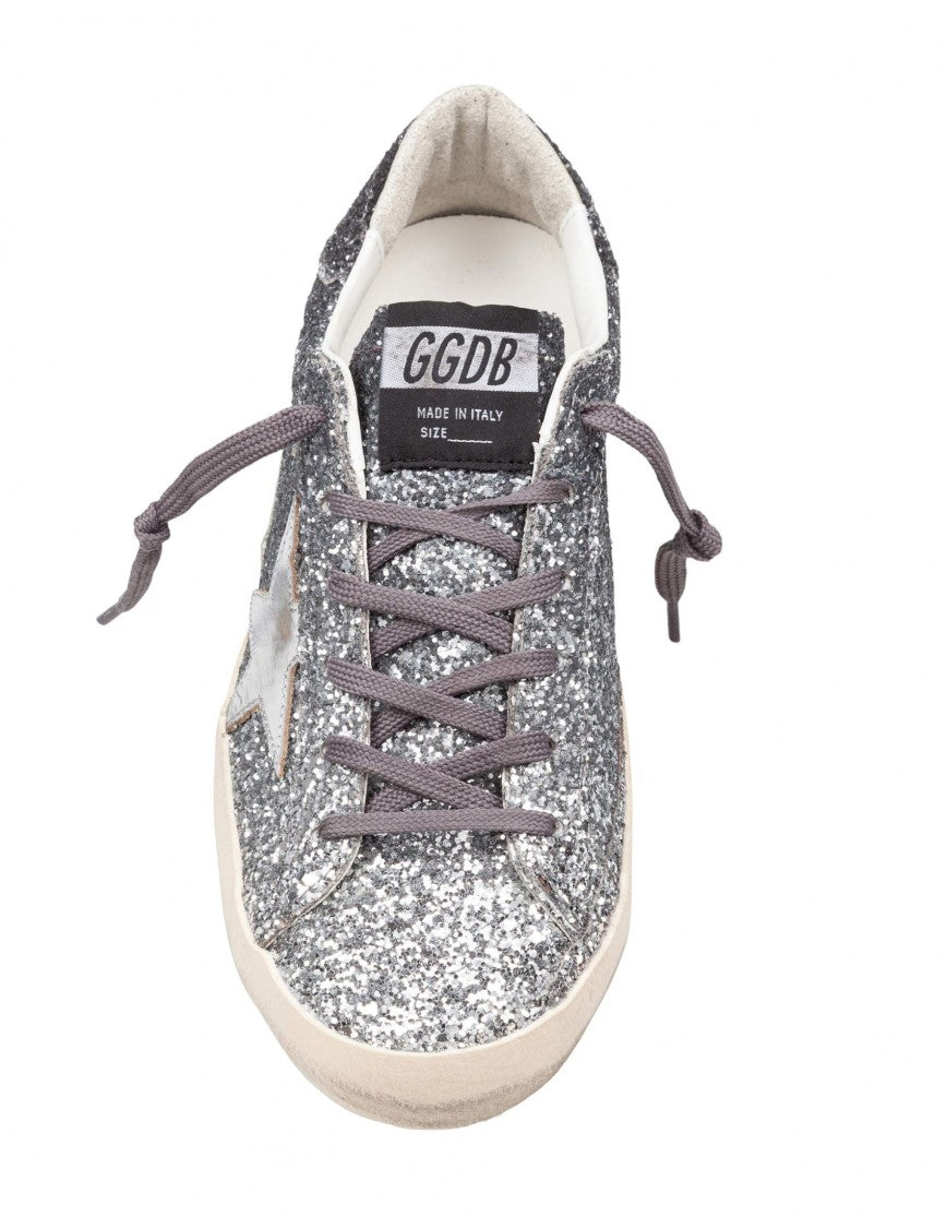 Super Star Glitter Sneakers In Silver