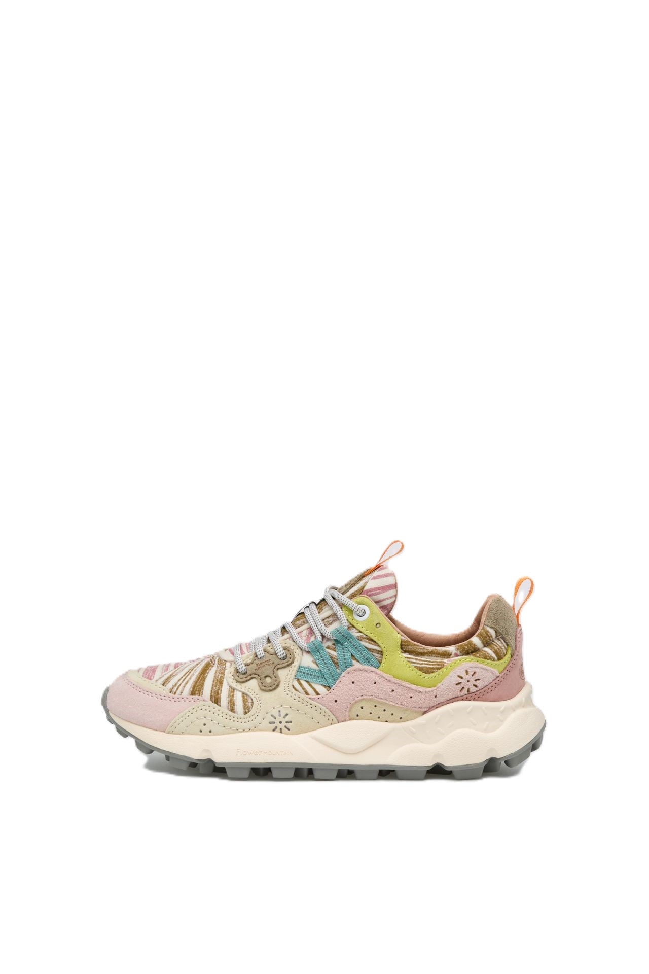 Multi-Textured Sneakers with Floral and Striped Accents
