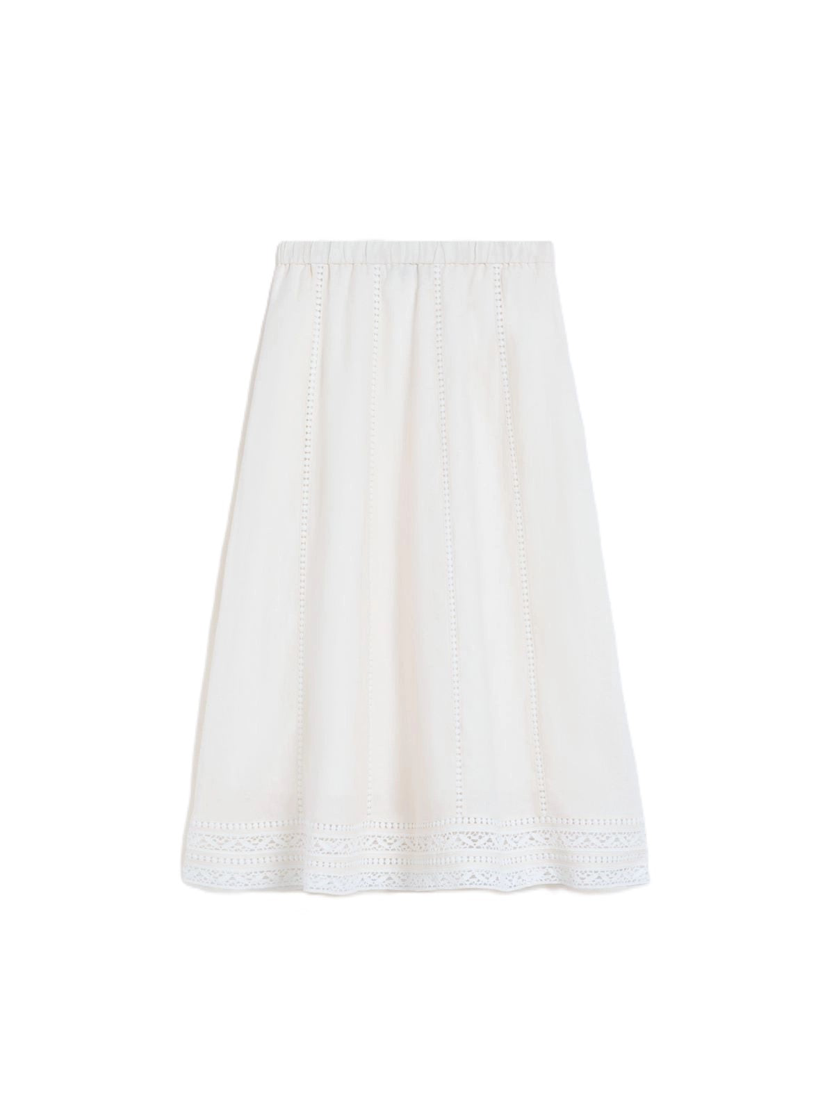 Flared Midi Skirt with Vertical Eyelet Detailing