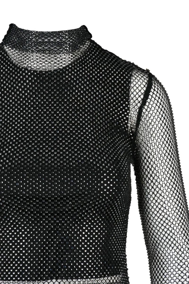Net Blouse with Camisole - Black