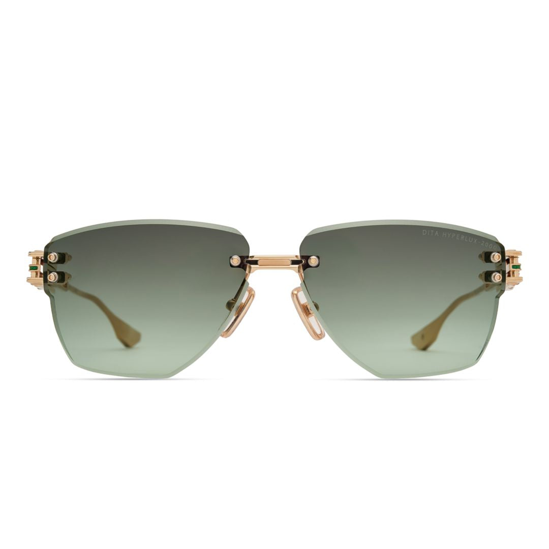 Hyperlux-2000 Rimless Gradient Green Dita Sunglasses with Gold Metal Frame