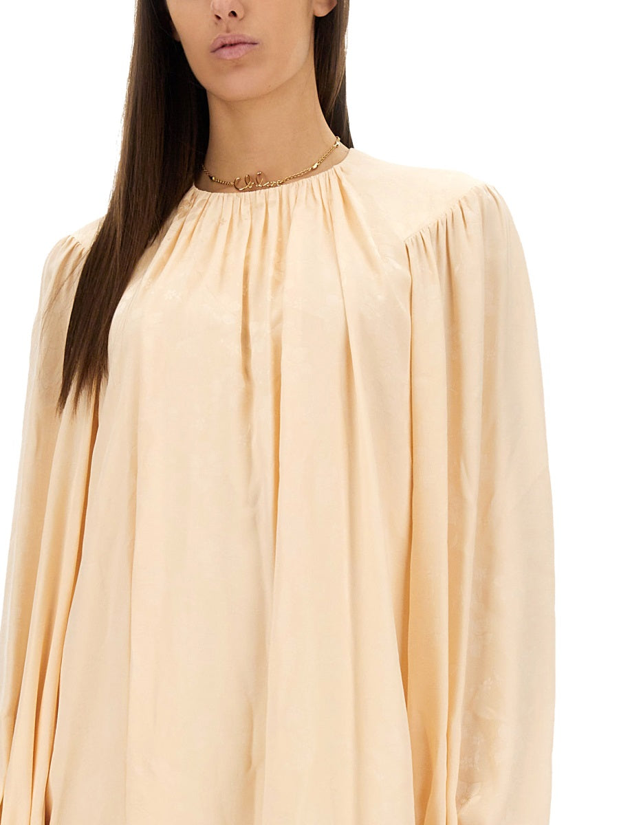 Shirred Mini Silk Dress