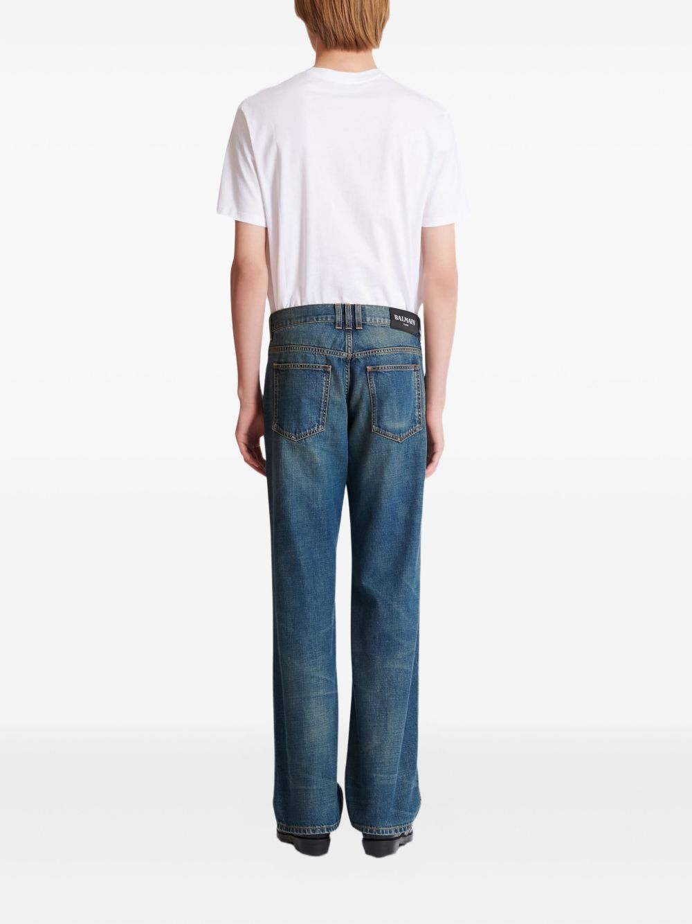 Washed Dark Blue Denim Jeans