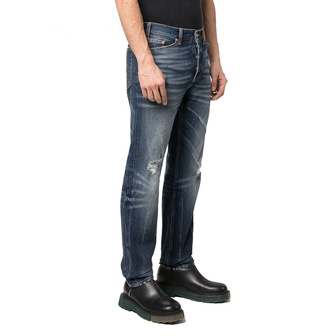 Straight-Leg Distressed Denim Jeans With Five-Pocket Design