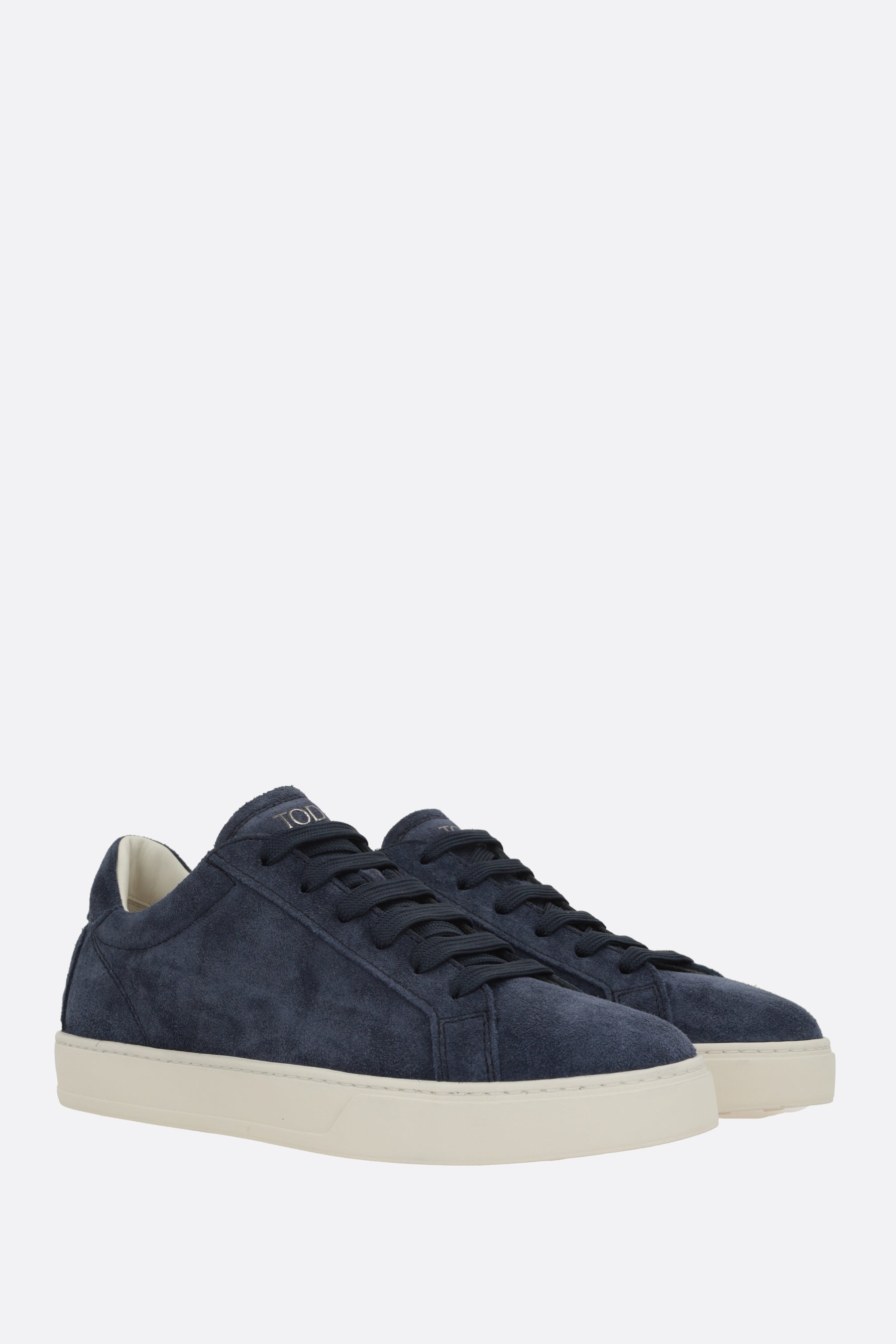 Deep Navy Suede Low-Top Sneakers with Off-White Sole