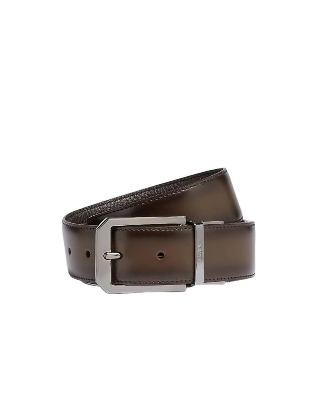 Reversible Calfskin Leather Belt with Rectangular Buckle