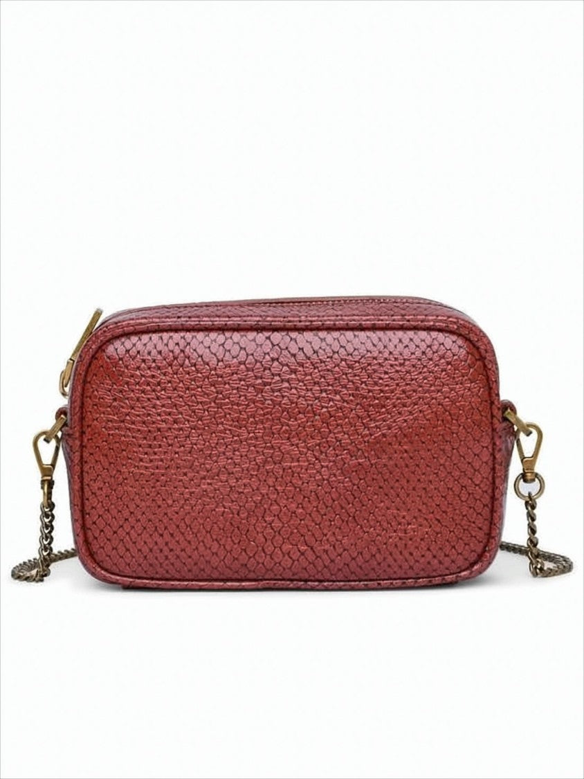 Textured Cowhide Leather Crossbody Bag with Embossed Star Detail