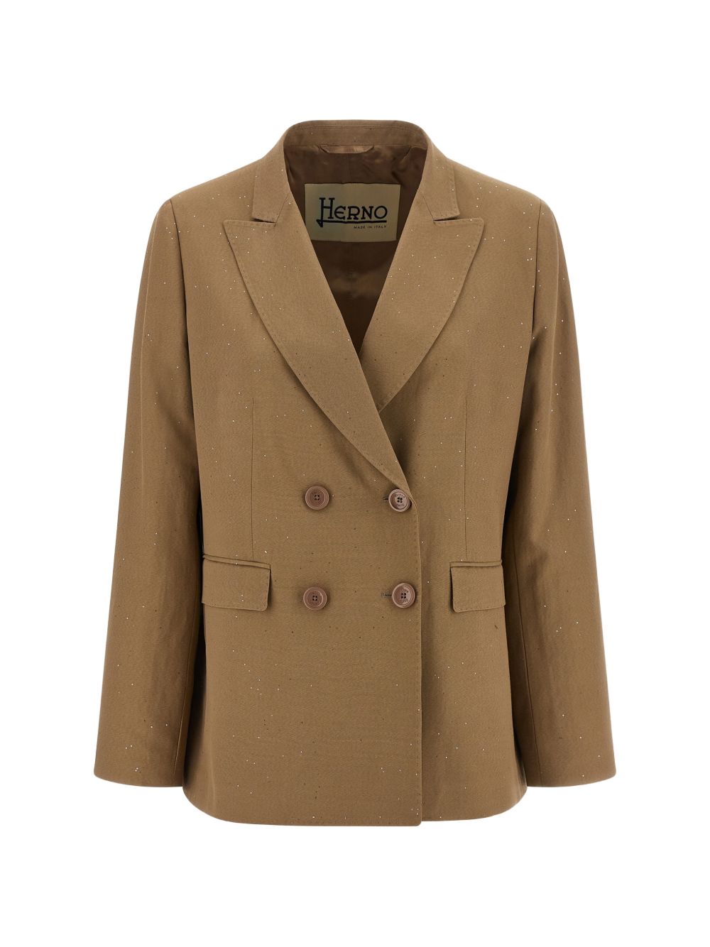 Beige Double-Breasted Jacket With Peak Lapel