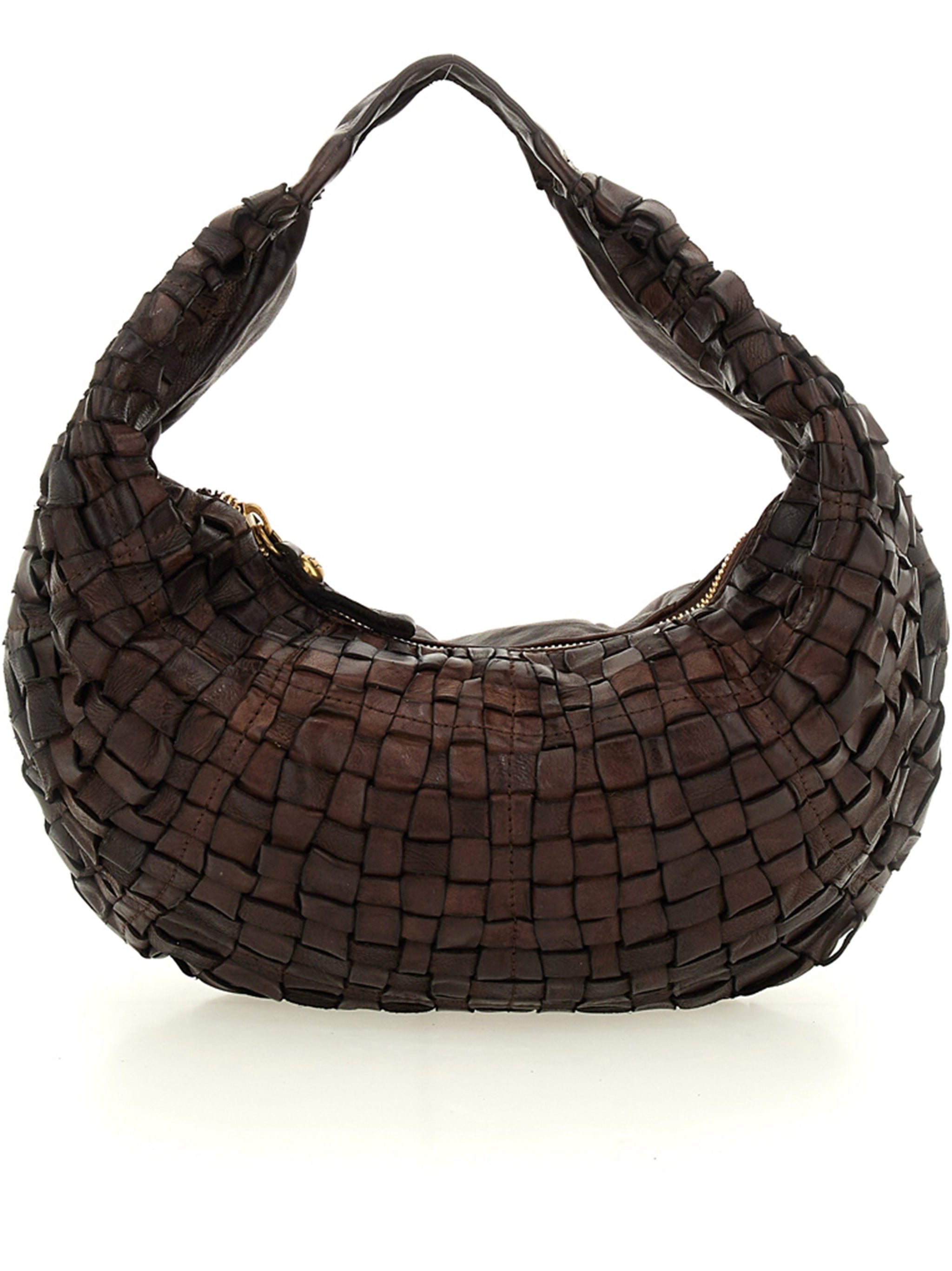 Marisa L Woven Leather Crescent Handbag