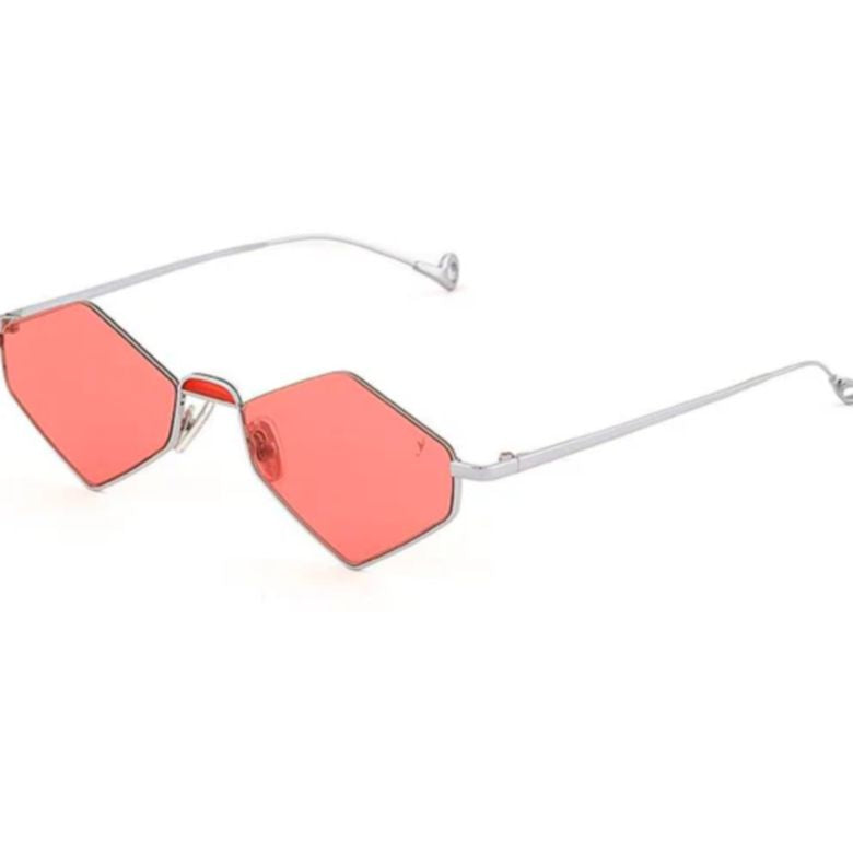Asakusa C.1-66 Geometric Hexagonal Sunglasses with Red-Tinted Lenses