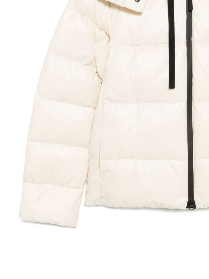 Beige Puffer Jacket With Double Hood
