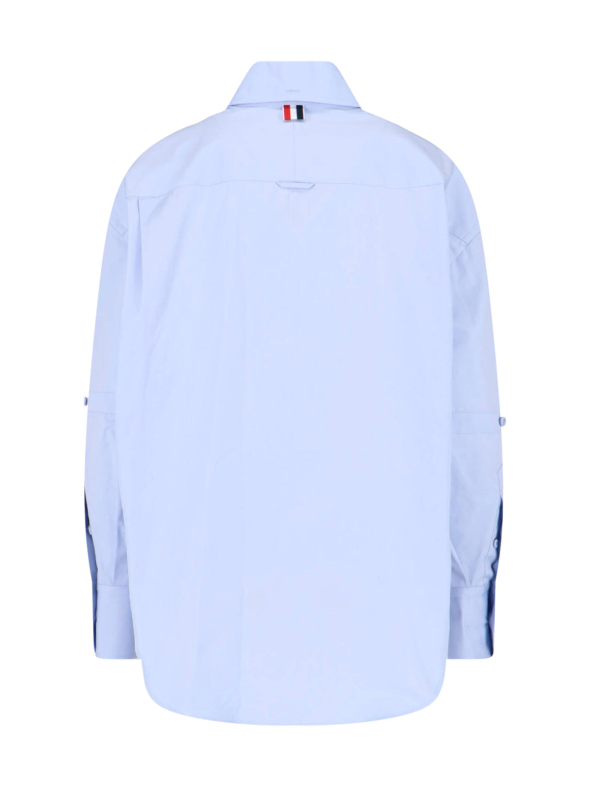 Blue Poplin Curved Hem Logo Shirt