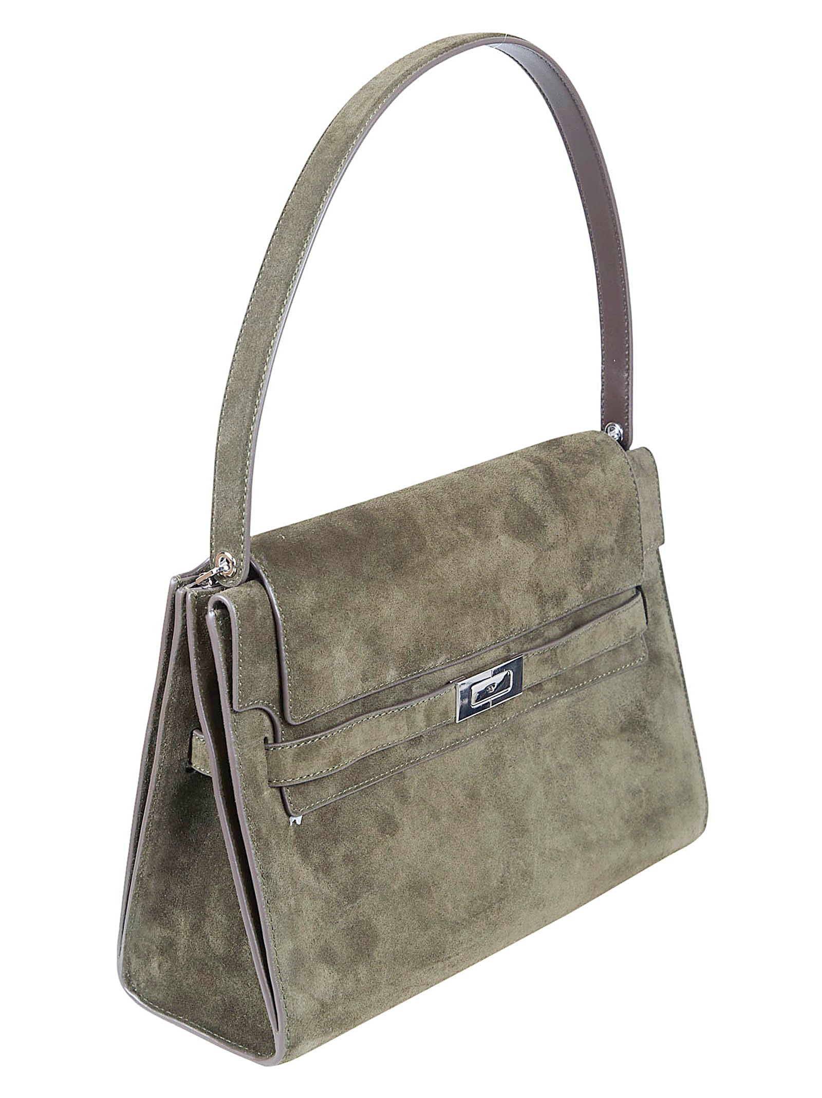 Structured Green Suede Shoulder Bag