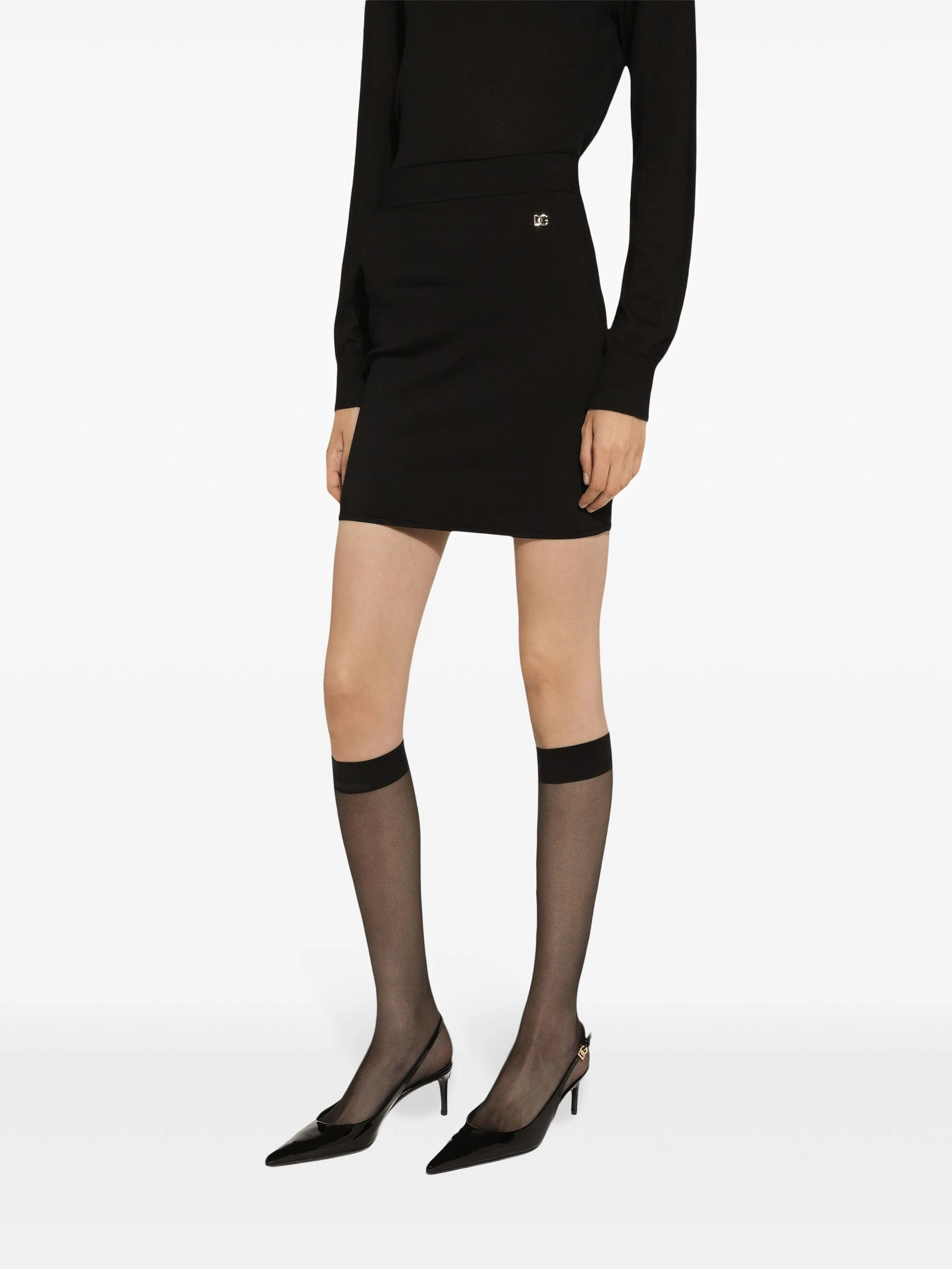 Black Fitted Stretch Viscose Knit Skirt