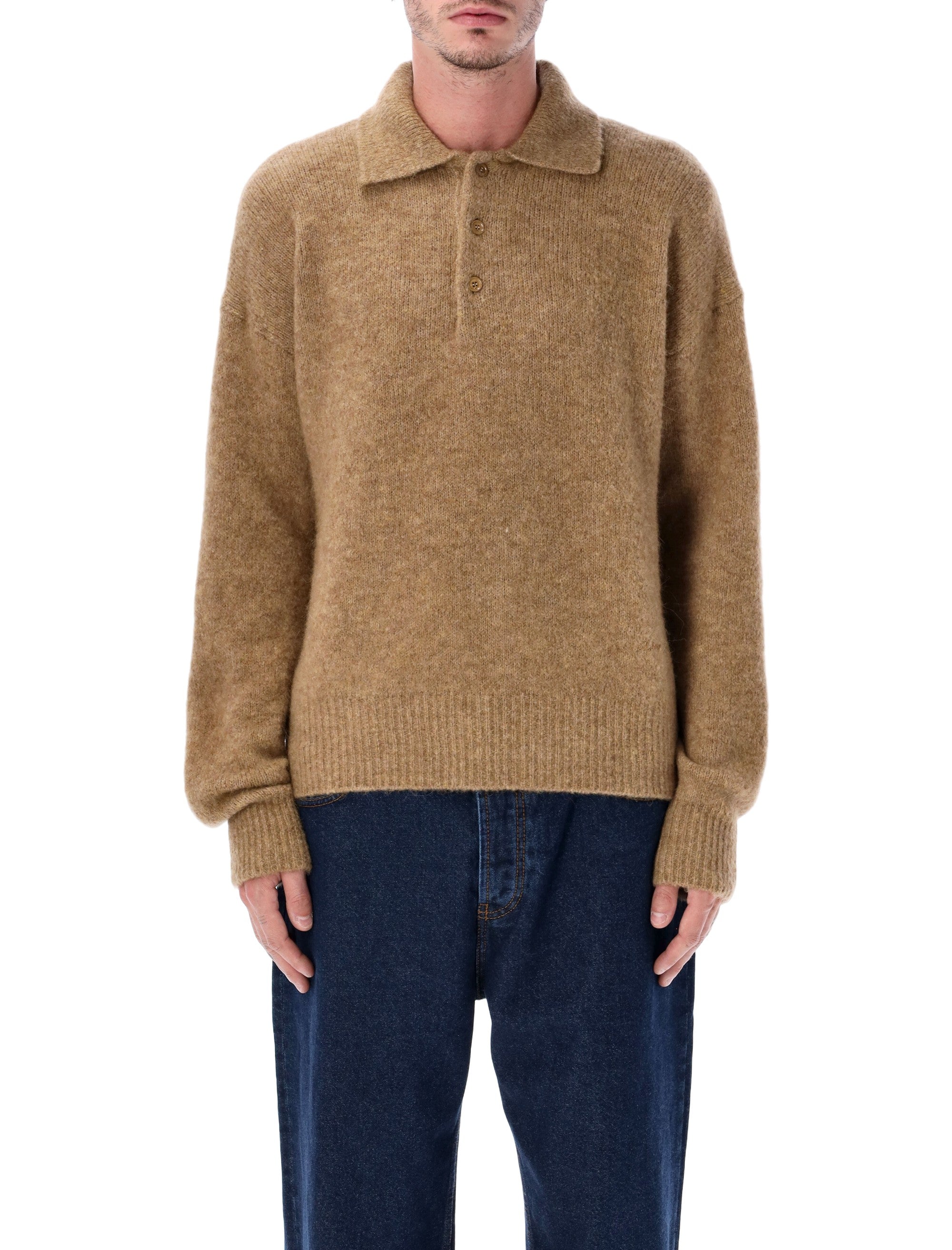 Grey Wool And Alpaca Polo Sweater