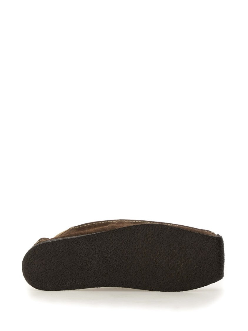 Brown Suede Loafers With Leather Trim