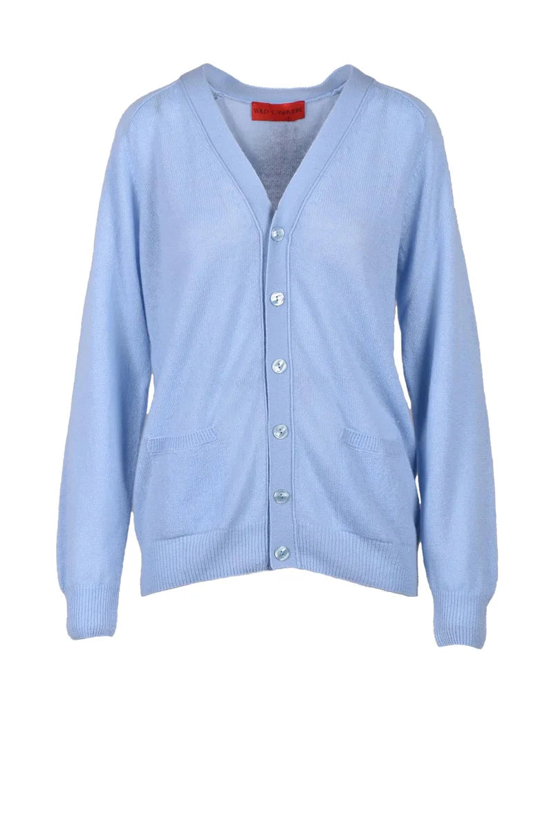 100% Cashmere Cardigan - Light Blue