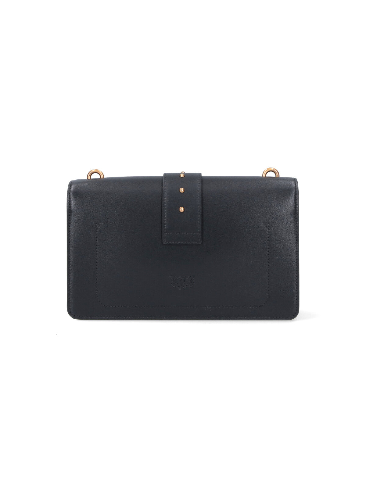Medium Black Leather Shoulder Bag With Gold-Tone Logo