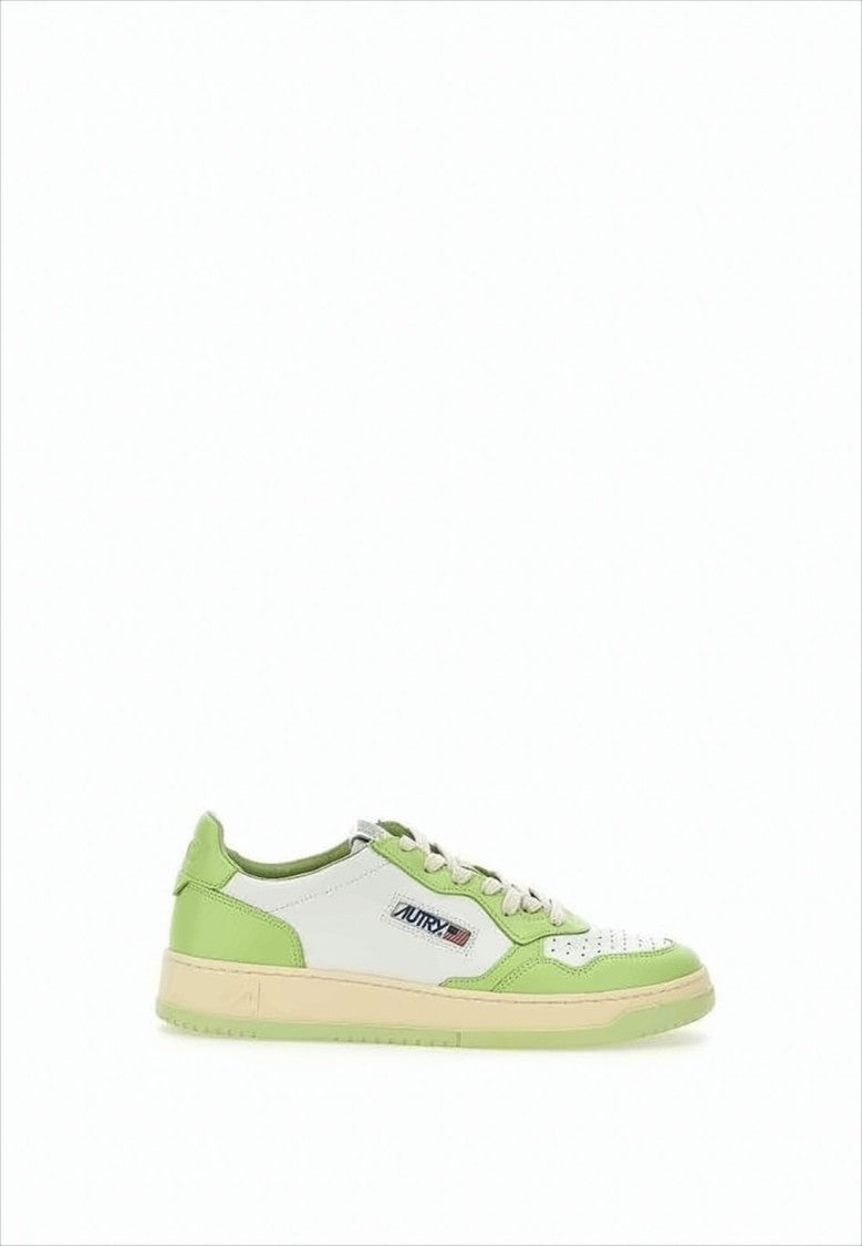 Low-Top Sneakers with Perforated Toe Box and Leather Panels