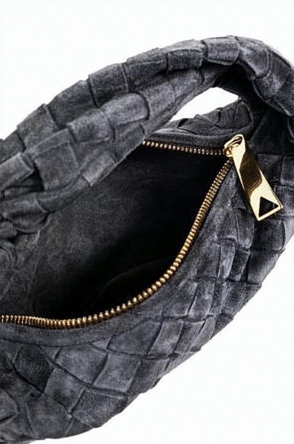 Suede Tote Bag with Woven Pattern