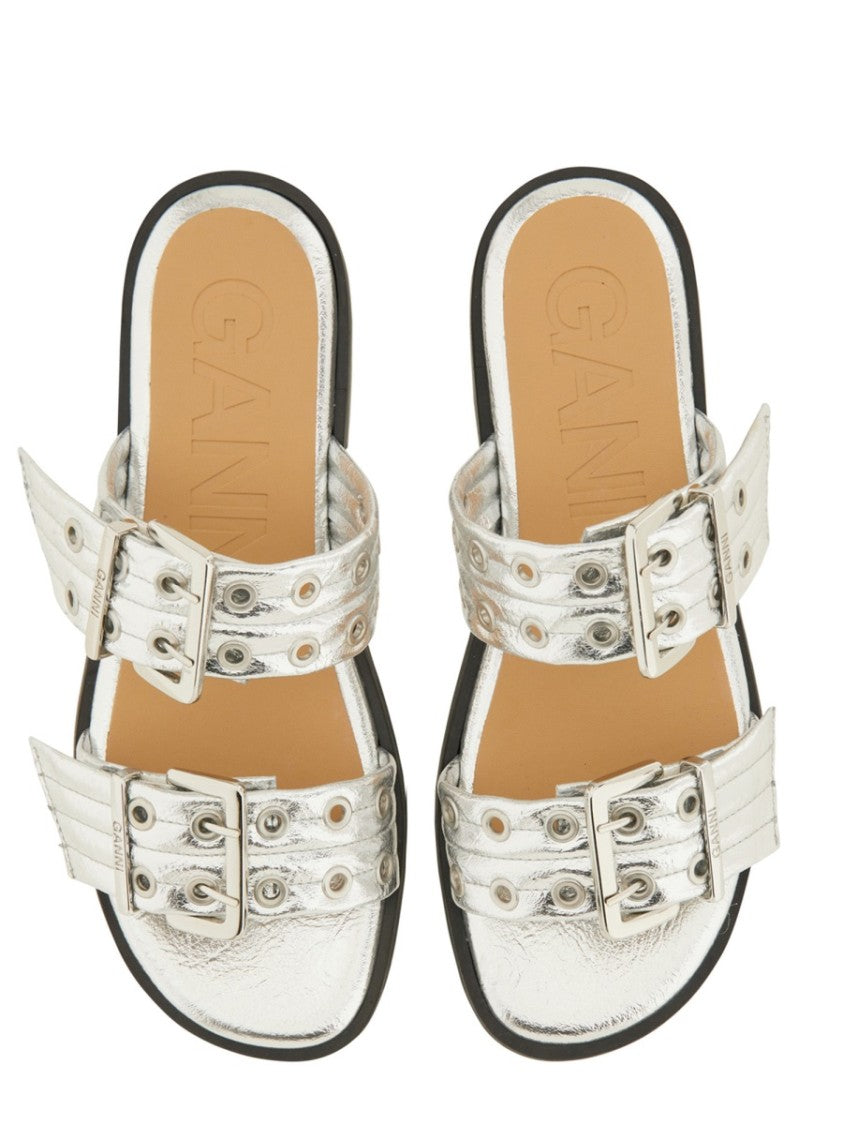 Metallic-Finish Sandals With Decorative Buckles