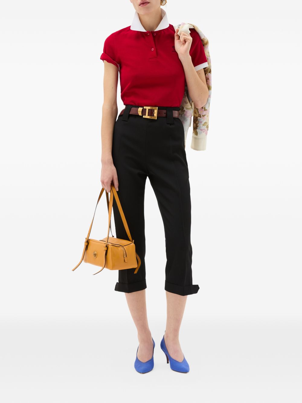 Cropped Trousers With High Waist And Cuffed Hem