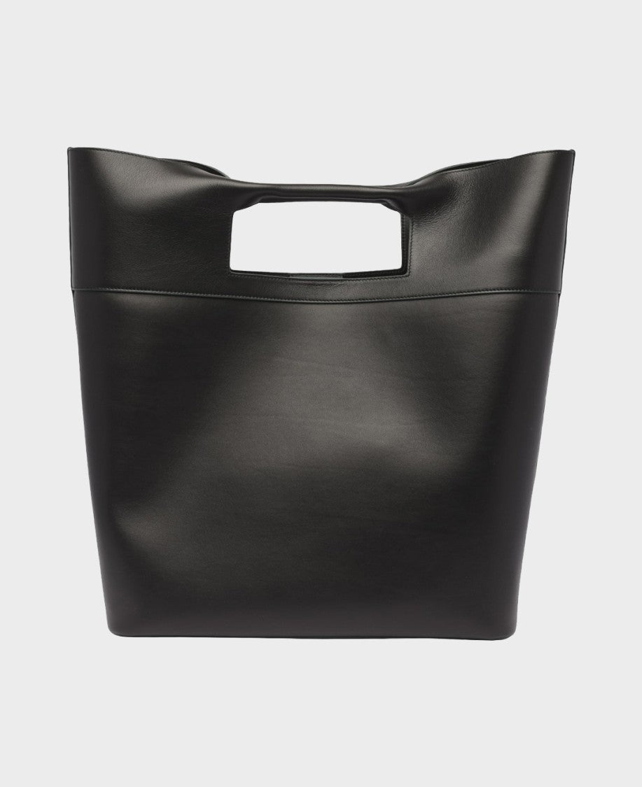 Structured Black Leather Bag With Cut-Out Handle