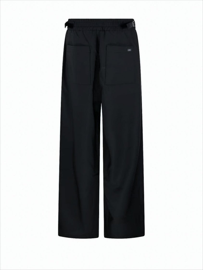 Wide-Leg Wool Pants with Elastic Waistband