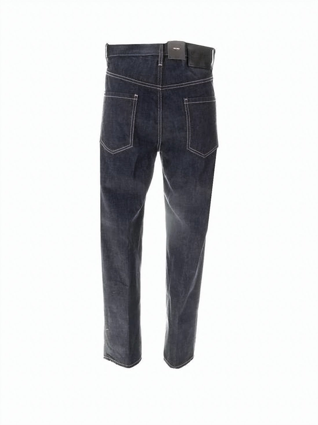 Classic Straight-Leg Denim Pants with Faded Wash and Leather Patch
