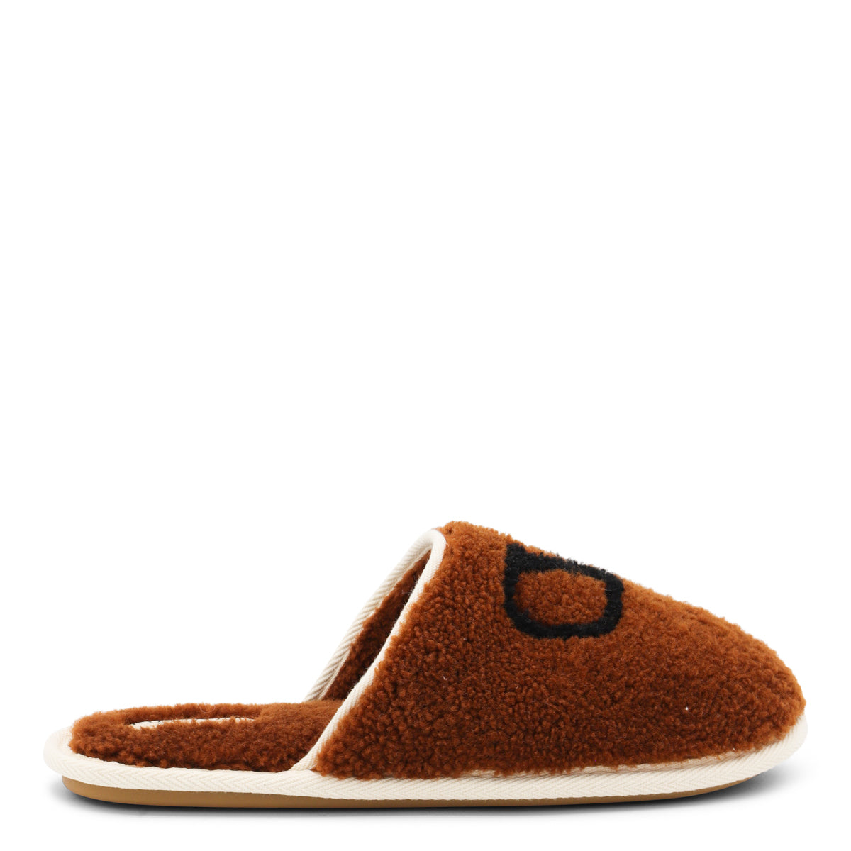Brown Slip-On Flats With V Logo Detail