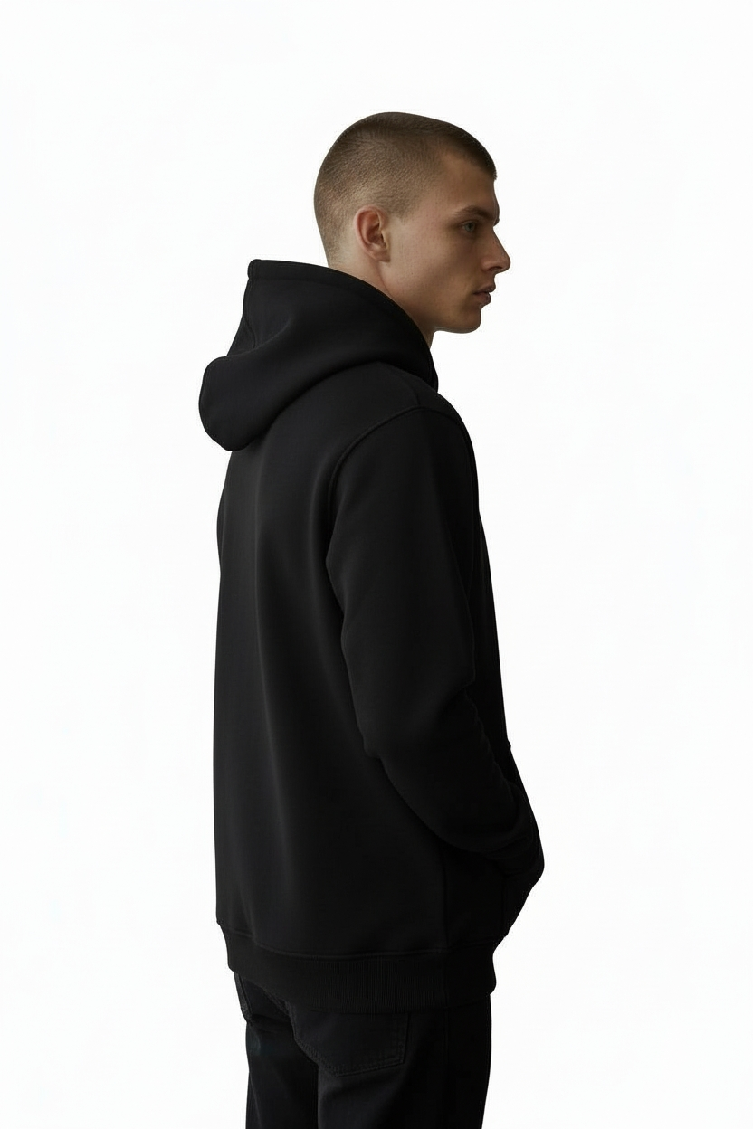 Solid Black Hoodie with Adjustable Drawstrings
