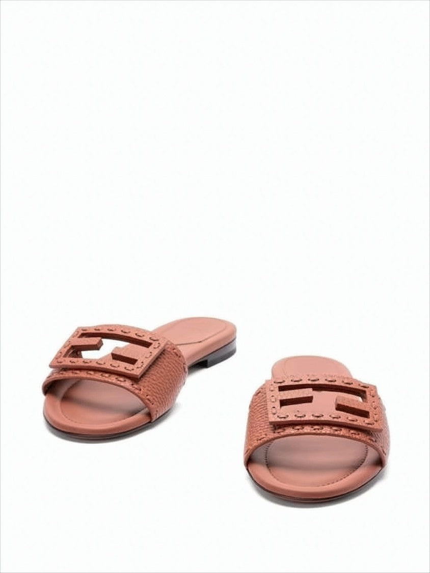 Textured Calf Leather Mule With Cut-Out Logo Buckle