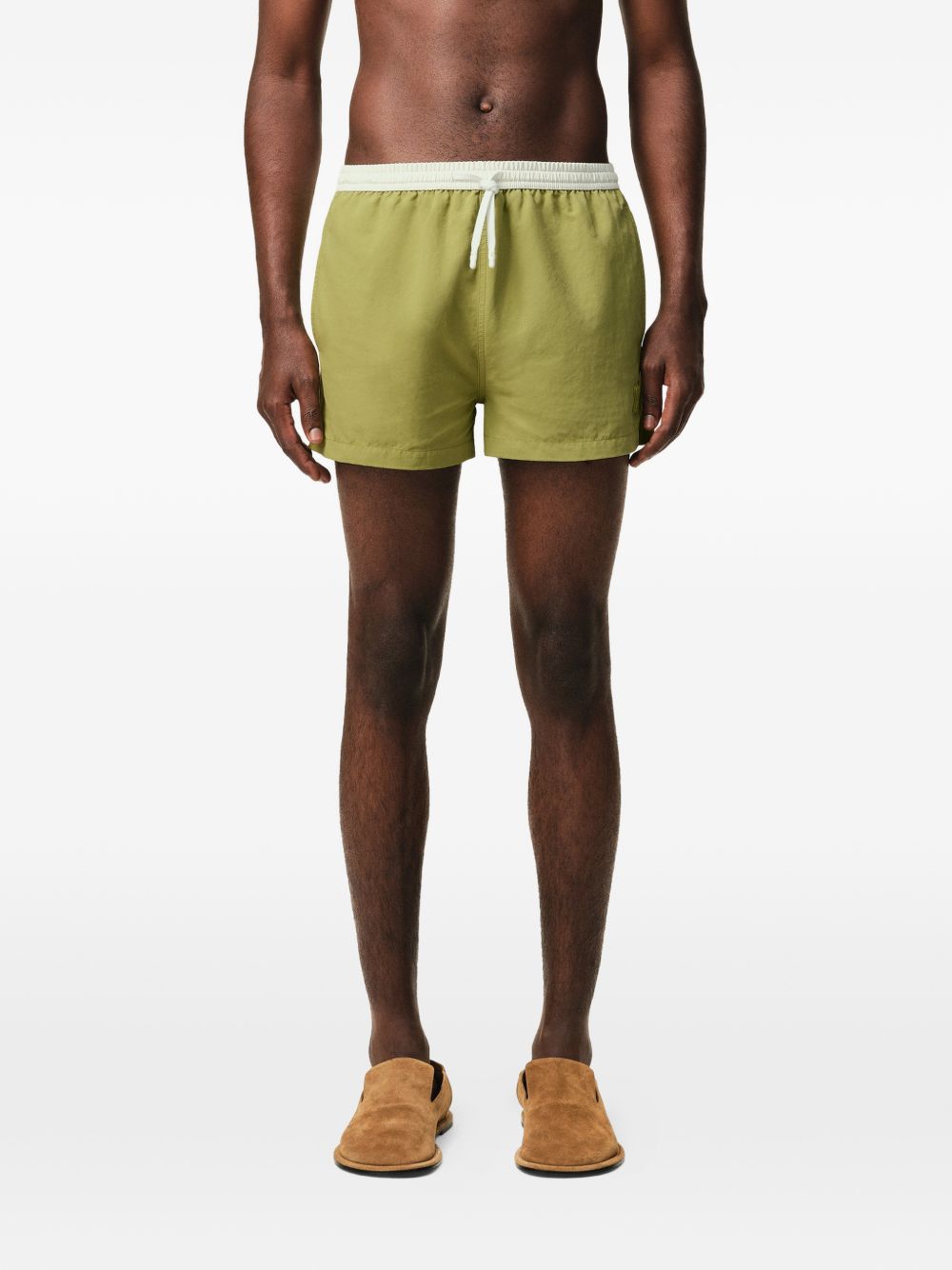 Tailored Olive Green Shorts with Contrasting Waistband