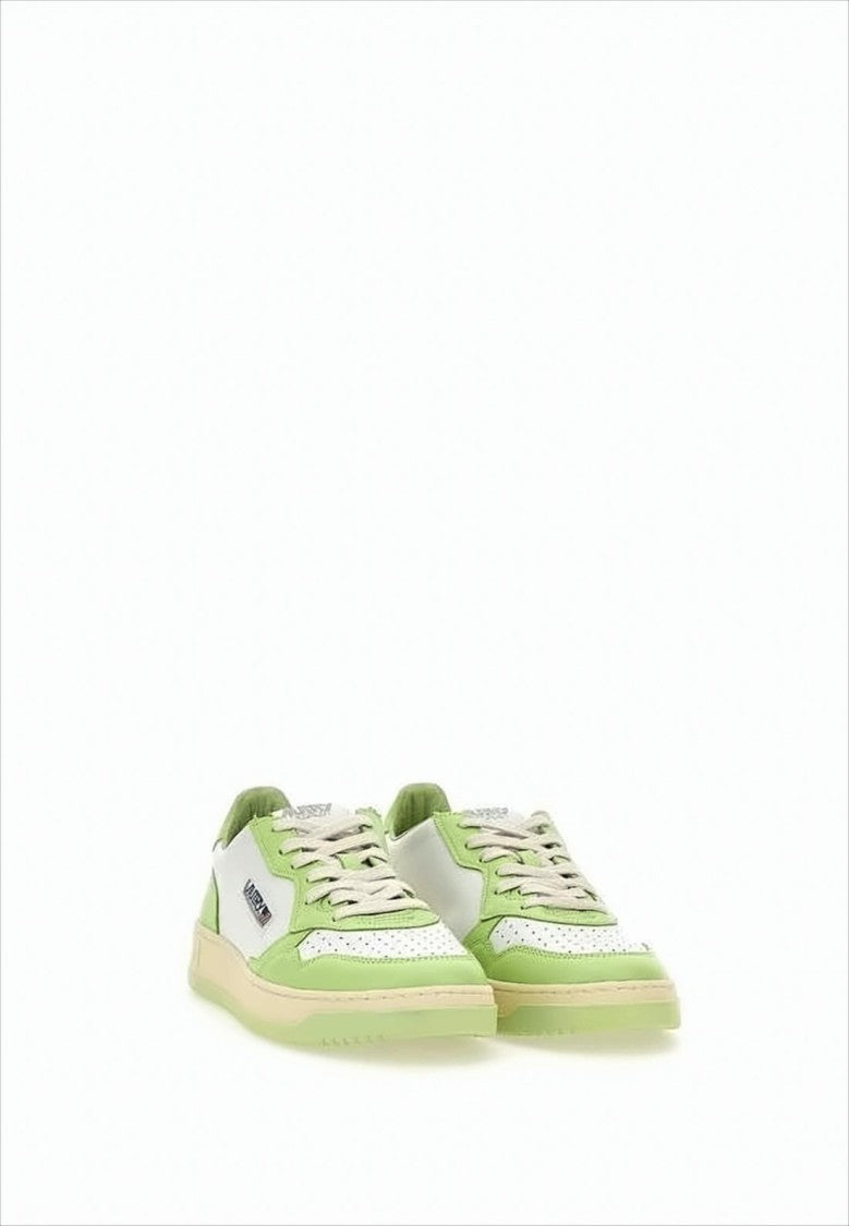 Low-Top Sneakers with Perforated Toe Box and Leather Panels