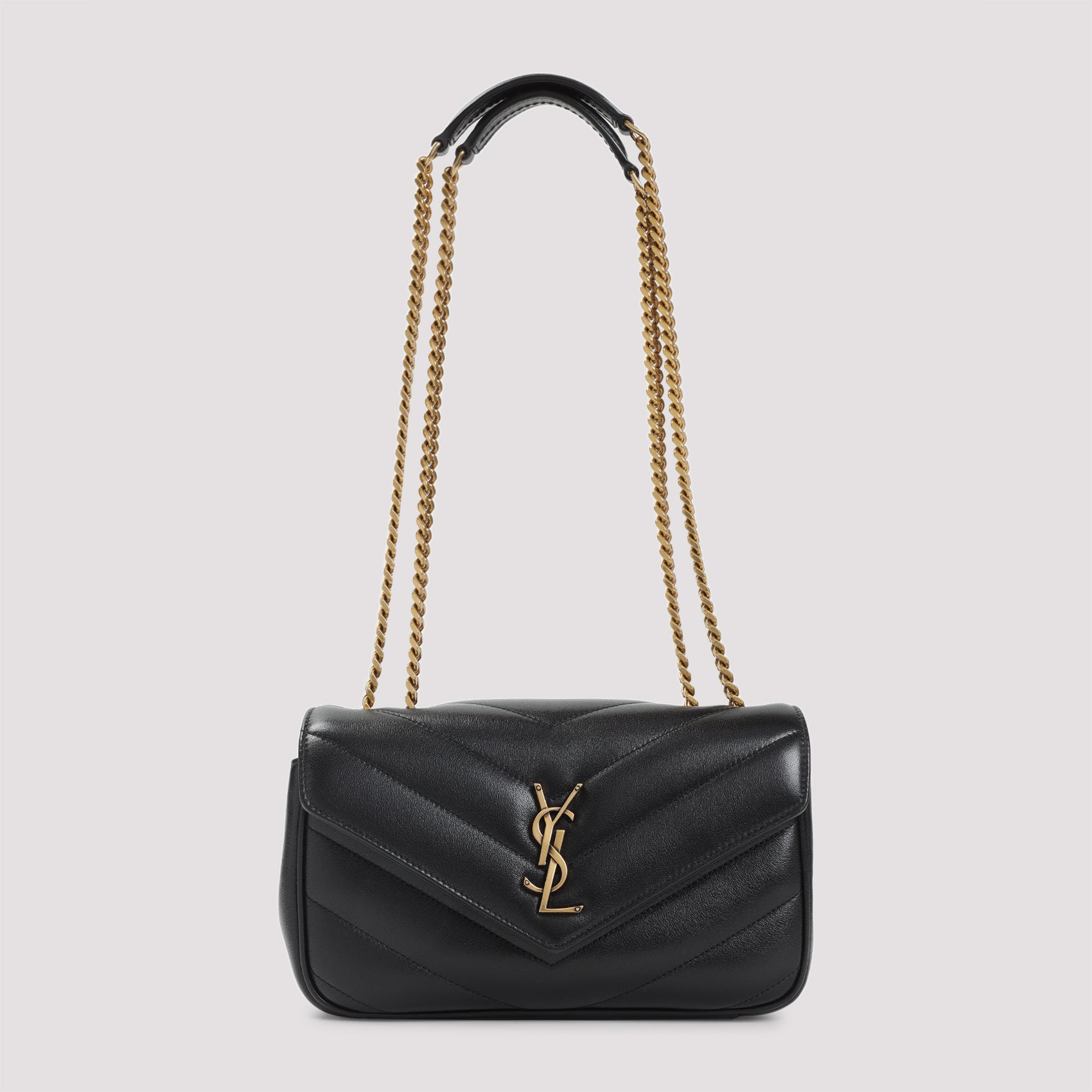 Chevron Quilted Black Lamb Leather Shoulder Bag