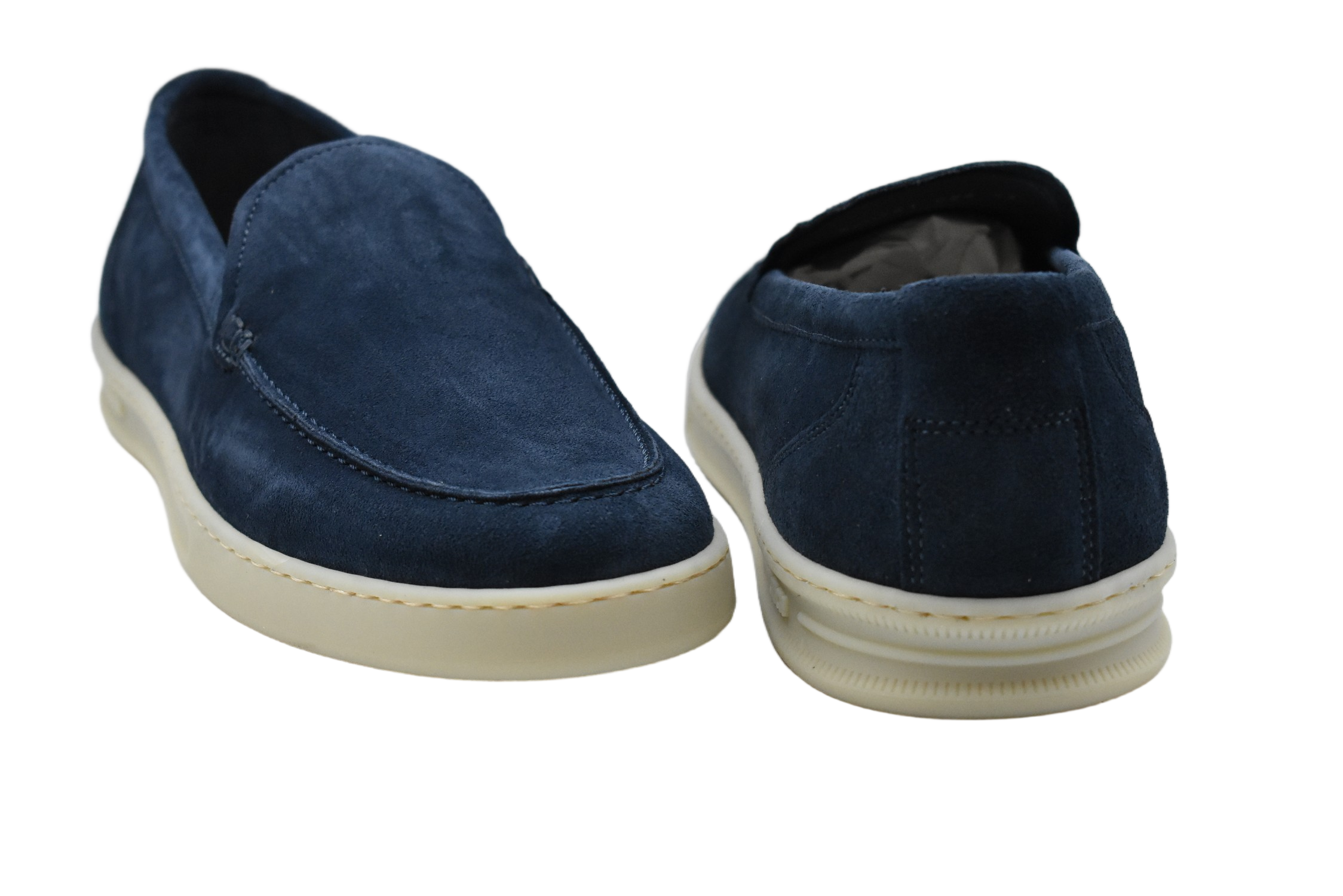 Deep Blue Slip-On Loafers With Contrasting Sole