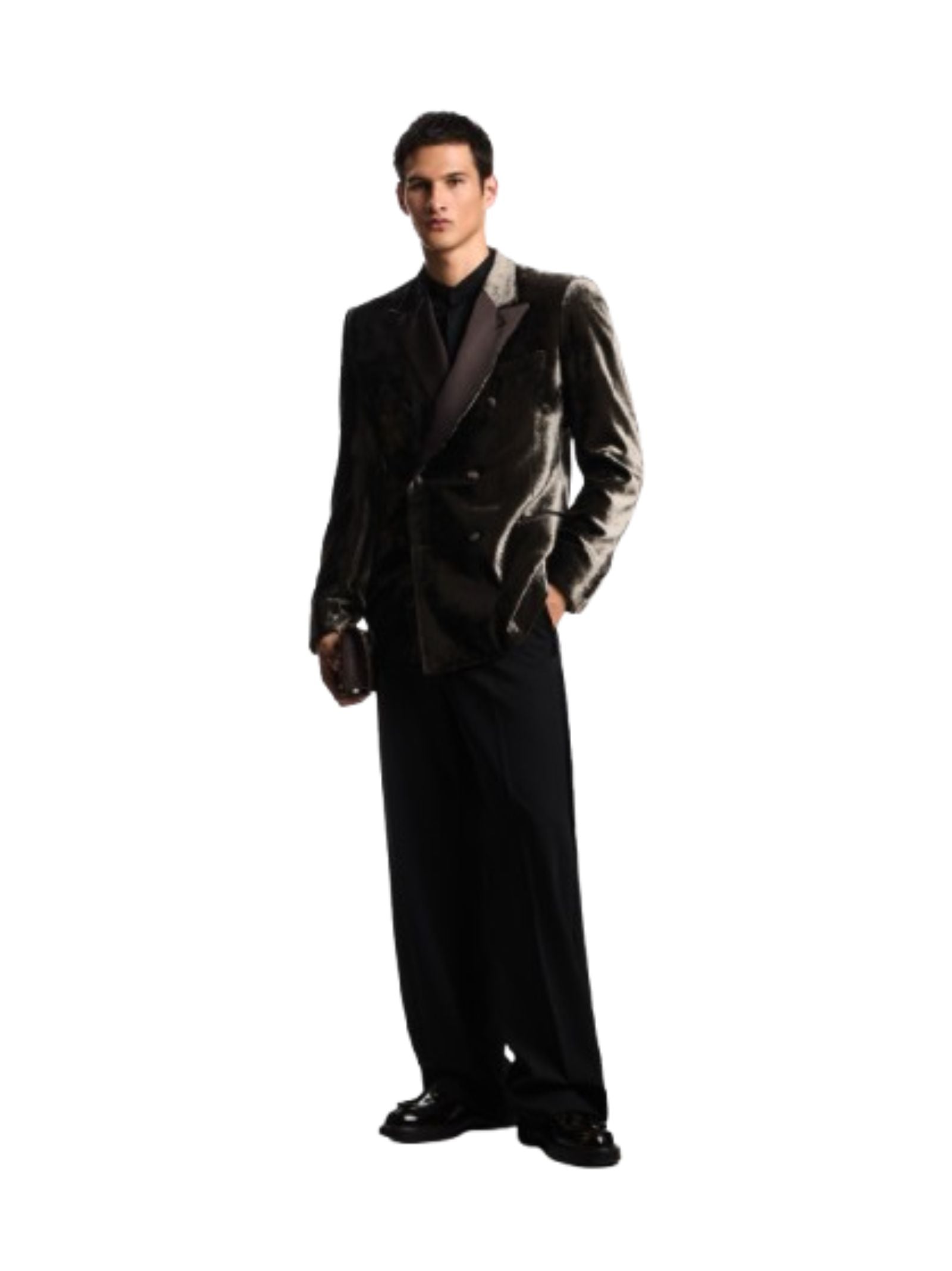 Double-Breasted Herringbone Velvet Blazer