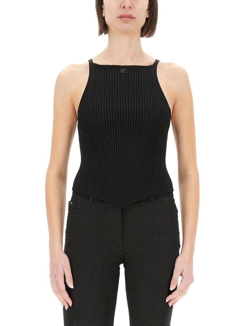 Fitted Ribbed Tank Top With High Neckline