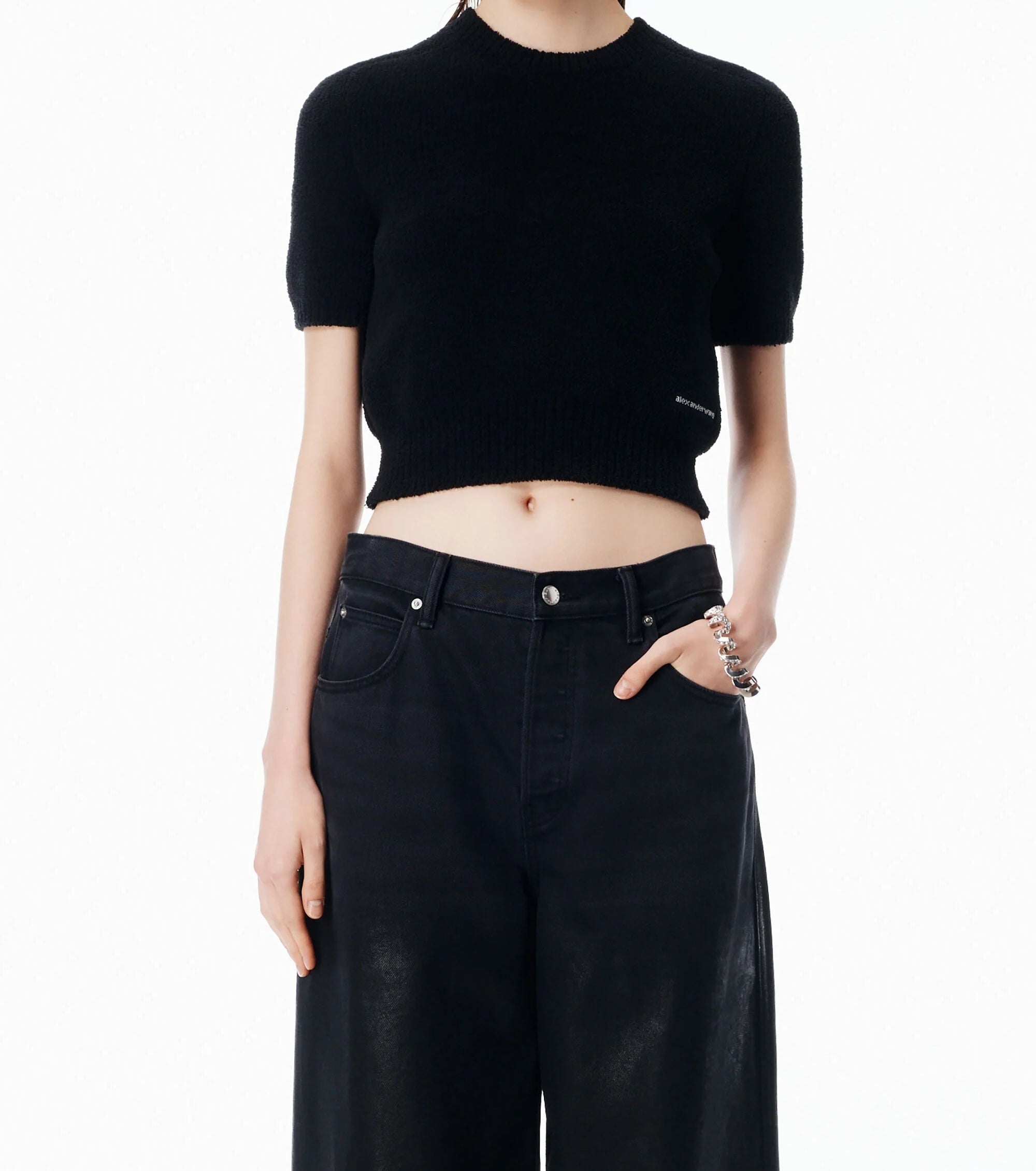 Ss Cropped Crewneck Tee With Knit Logo Label