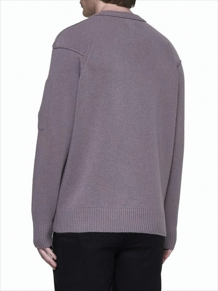 Relaxed Fit Purple Knit Sweater With Distinctive Patch